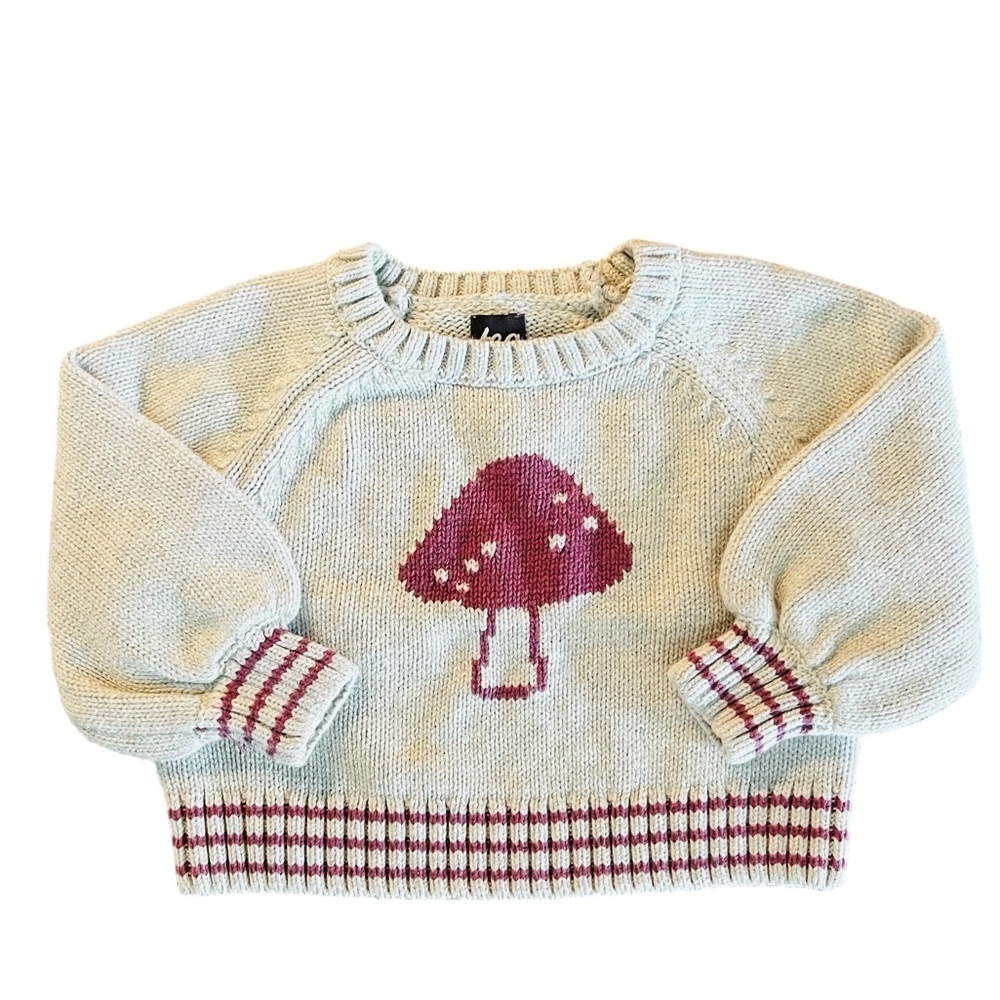 Tea Collection Gray and Purple Kids Mushroom Sweater Size 9-12 Months